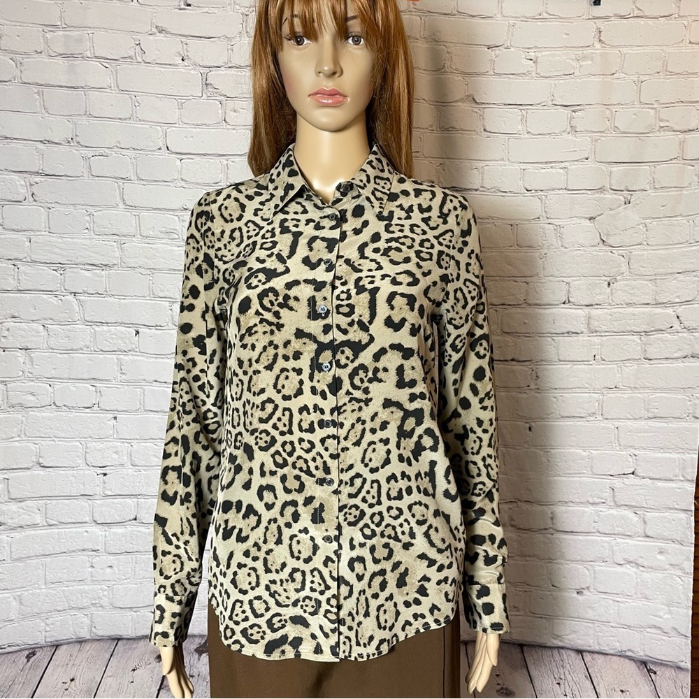 Joe Fresh 100% Silk Animal Print Long Sleeve Shirt Size S